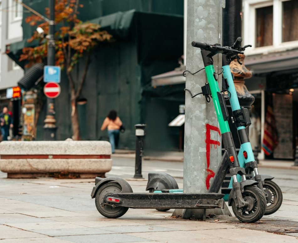 Modern electric scooter parked on the street